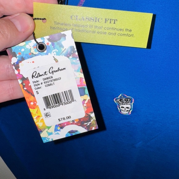 NWT Robert Graham Men Eye of The Skull Short Sleeve Knit T Shirt Blue Size Small - Picture 3 of 8